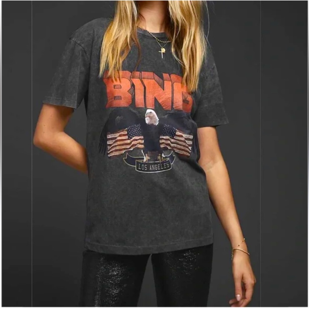 bing T-shirt black eagle wash tee top vintage bird concert tshirt distress